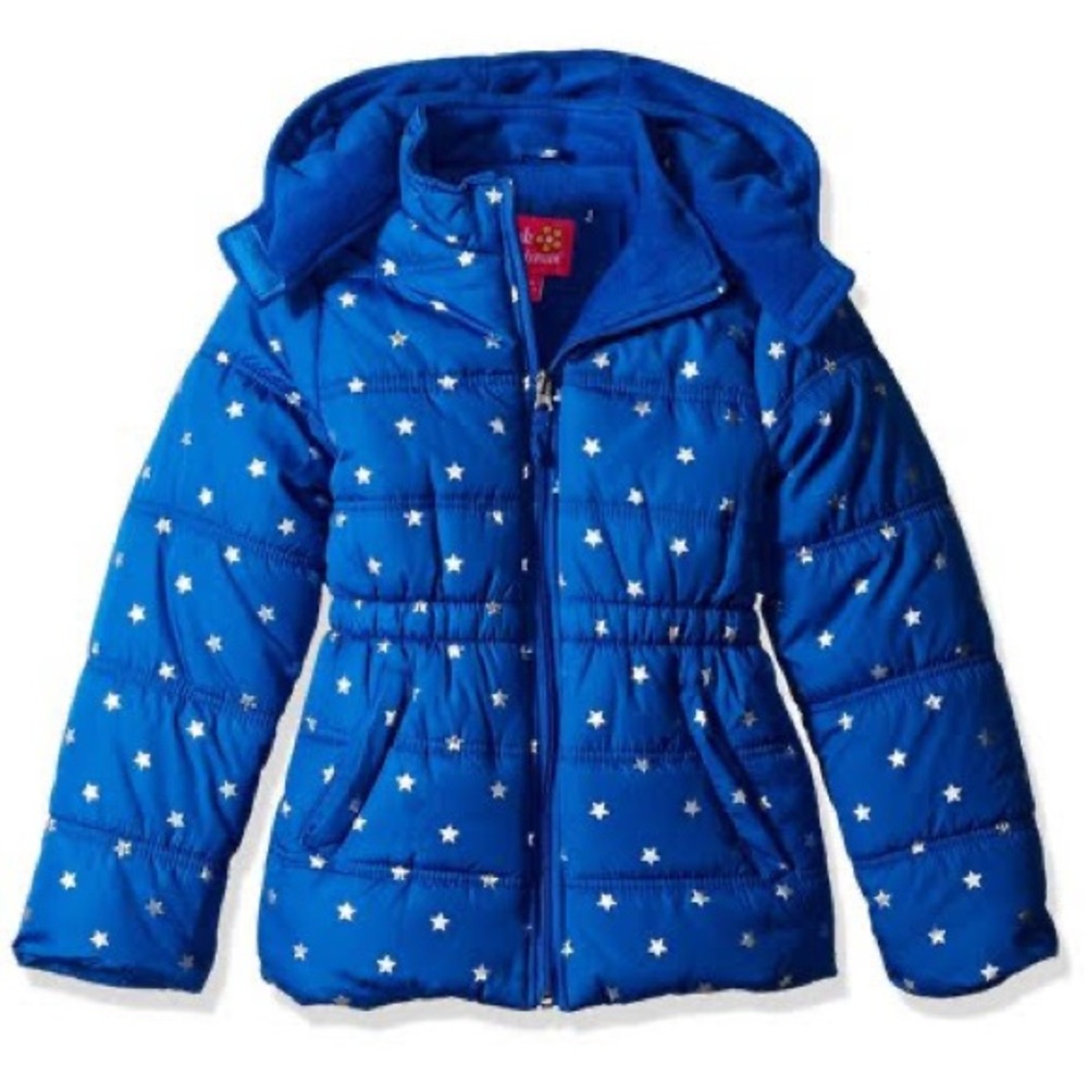 Pink Platinum Girls Metallic Star Blue Silver Puffer Jacket Size 4